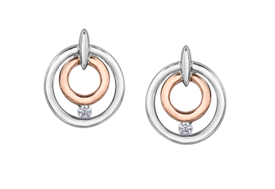 10K White/Rose Gold Canadian Diamond Dangle Earrings