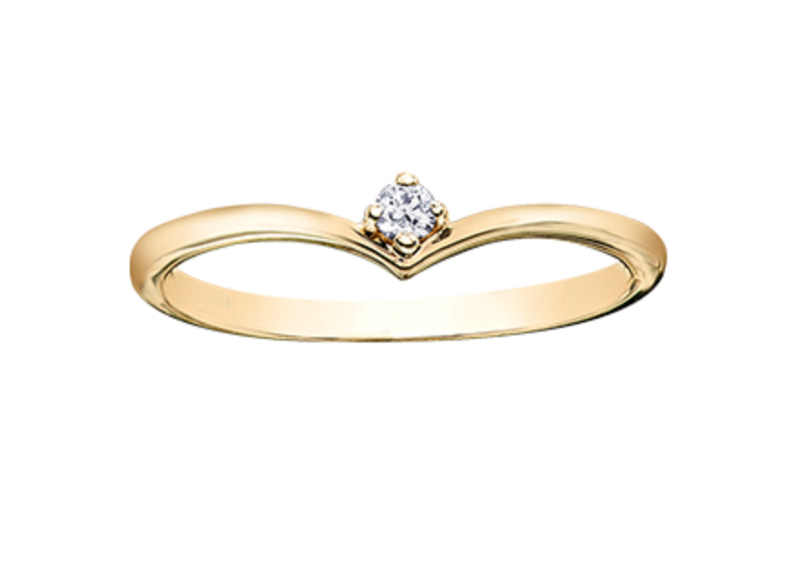 14K Yellow Gold 0.04cttw Canadian Diamond Ring, size 6.5