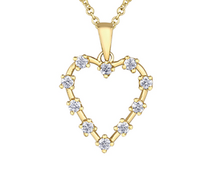 Collar de diamantes canadienses con forma de corazón brillante redondo de 0,20 quilates de oro amarillo de 14 quilates