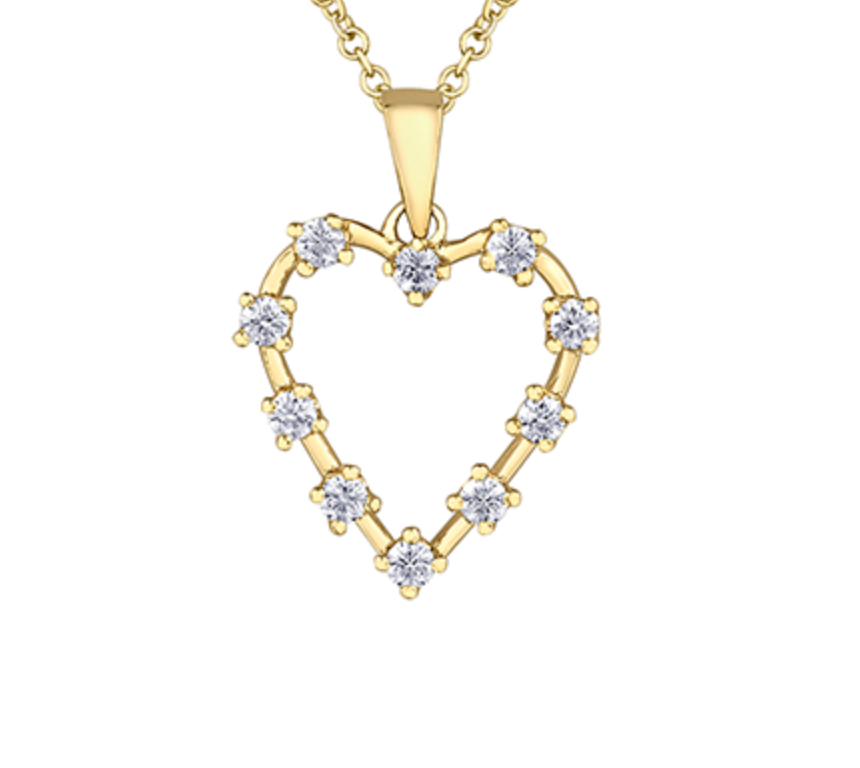 14K Yellow Gold 0.20cttw Round Brilliant Heart Shape Canadian Diamond Necklace