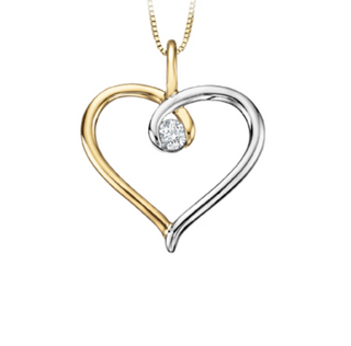 Collar de diamantes canadienses con forma de corazón brillante redondo de 0,08 quilates en oro blanco y amarillo de 10 quilates