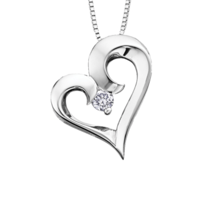 10K White Gold 0.14cttw Round Brilliant Heart Canadian Diamond Necklace