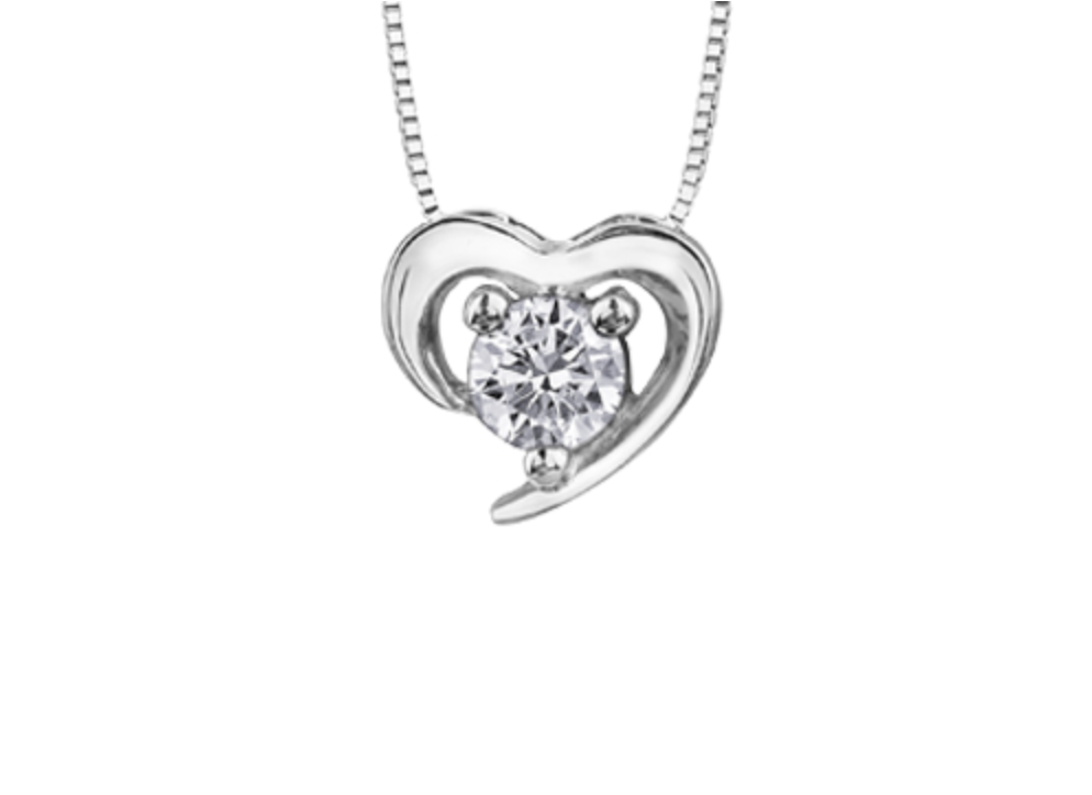 14K White Gold 0.14cttw Round Brilliant Heart Canadian Diamond Necklace