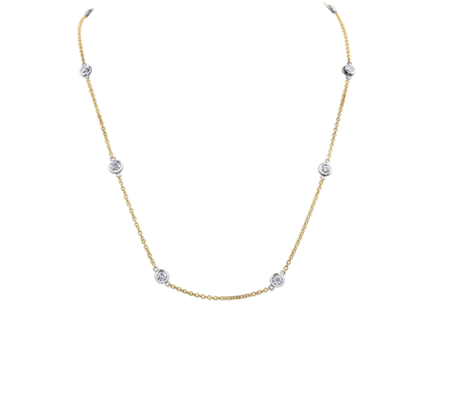 18K White Gold &amp; Palladium Alloy(hypoallergenic) 1.45cttw Canadian Diamond Bezel Set Necklace