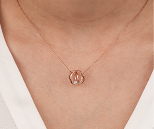 Collar de jaula de diamantes canadienses brillantes redondos de 0,14 quilates en oro rosa de 14 quilates
