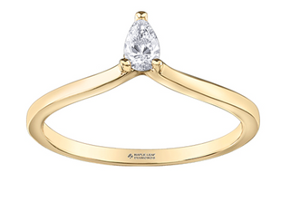 Anillo de diamantes canadienses con forma de pera y diamantes de 0,12 quilates en oro amarillo de 14 quilates, tamaño 6,5