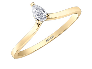 Anillo de diamantes canadienses con forma de pera y diamantes de 0,12 quilates en oro amarillo de 14 quilates, tamaño 6,5