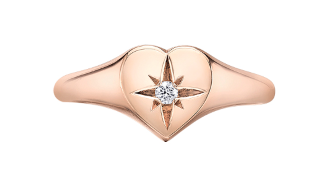 Anillo con forma de corazón de diamantes canadienses de 0,03 quilates en oro rosa de 10 quilates, talla 6,5