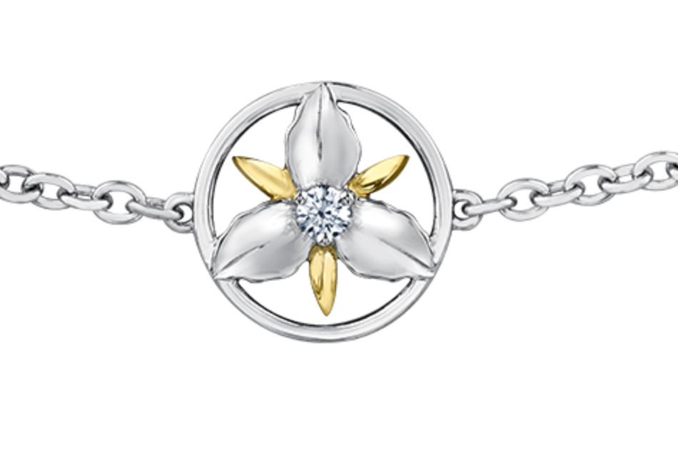 14K White &amp; Yellow Gold 0.04cttw Ontario Provincial Flower Bracelet