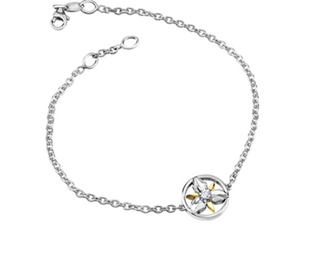 Pulsera de flores provinciales de Ontario de oro blanco y amarillo de 14 quilates de 0,04 quilates