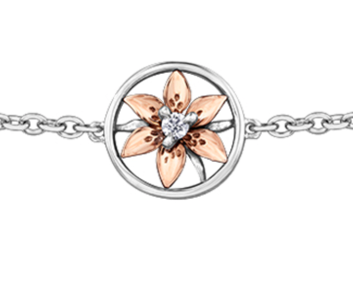 14K White &amp; Rose Gold 0.03cttw Saskatchewan Provincial Flower Bracelet