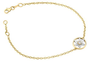 Pulsera de diamantes con flor provincial de azafrán de pradera de Manitoba de 0,04 quilates de oro blanco y amarillo de 14 quilates