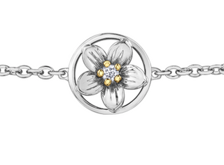 Pulsera de diamantes con flor provincial violeta violeta de Nuevo Brunswick de oro blanco y amarillo de 14 quilates de 0,04 quilates