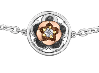 Pulsera de diamantes con flor provincial de saxífraga morada de Nunavut de 0,04 quilates en oro blanco y rosa de 14 quilates
