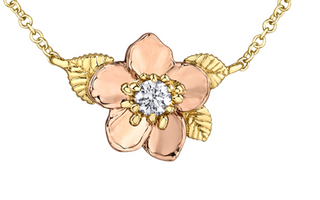 14K Rose & Yellow Gold 0.14cttw Nova Scotia Provincial Flower Diamond Necklace