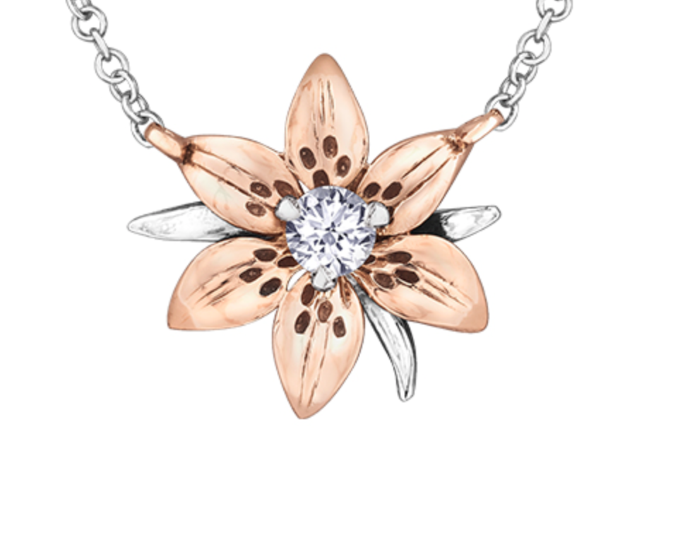 14K Rose &amp; White Gold 0.12cttw Saskatchewan Provincial Flower Diamond Necklace