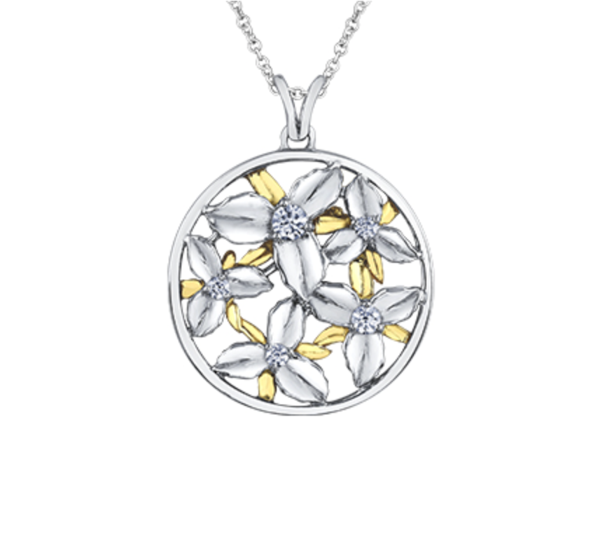 Collar de diamantes abstractos con flores de 0,27 quilates en oro blanco y amarillo de 14 quilates