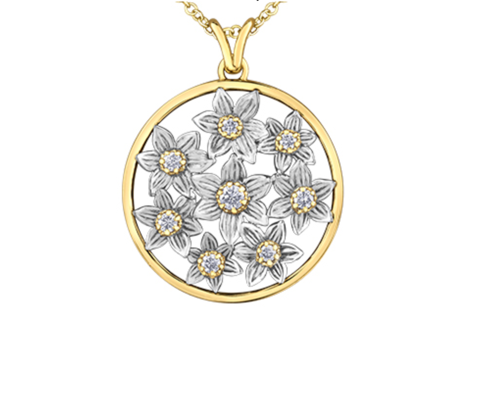 Collar de diamantes con flor provincial de Manitoba de 0,25 quilates en oro amarillo y blanco de 14 quilates