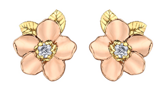 14K Rose and Yellow Gold 0.12cttw Nova Scotia Provincial Flower Diamond Stud Earrings