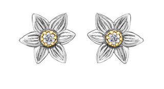14K White & Yellow Gold 0.12cttw Manitoba Provincial Flower Diamond Stud Earrings