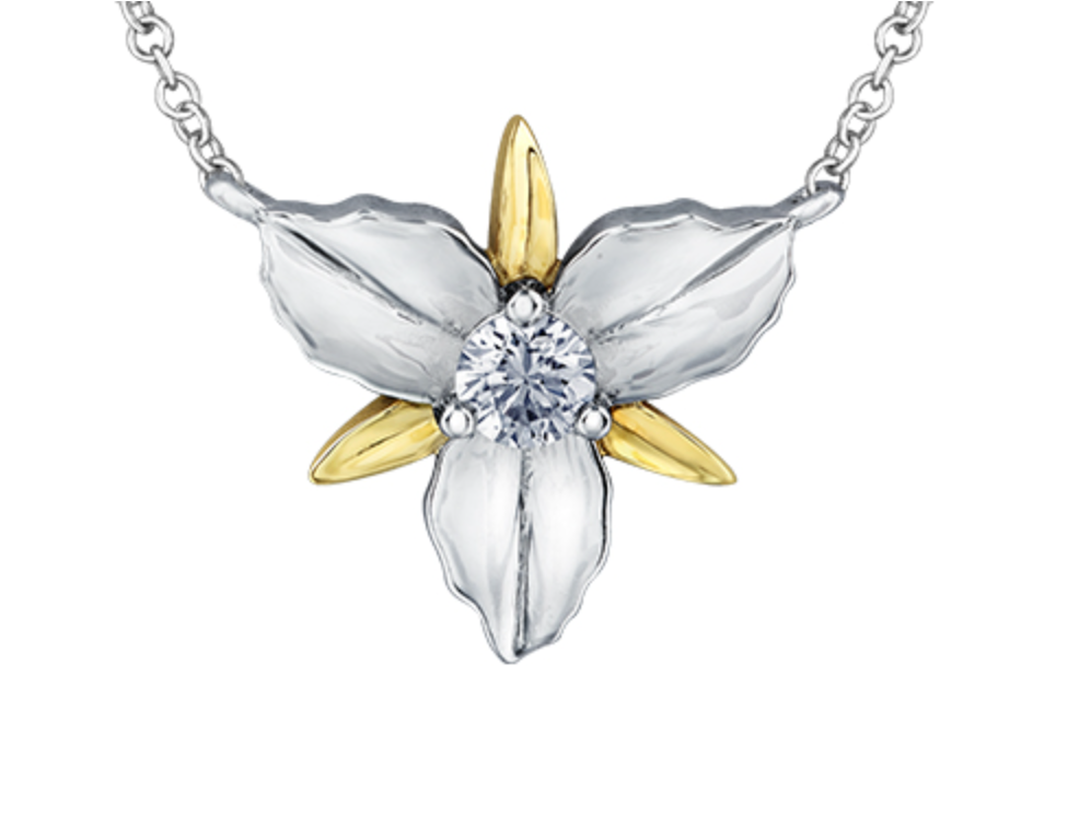 Collar de diamantes con flor provincial de Ontario de oro blanco y amarillo de 14 quilates de 0,14 quilates