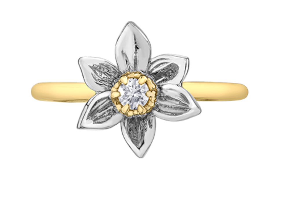 14K Yellow &amp; White Gold 0.10cttw Manitoba Provincial Flower Diamond Ring, size 6.5