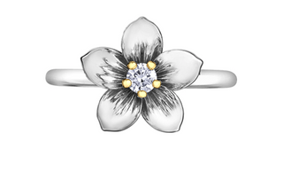 14K White & Yellow Gold 0.12cttw New Brunswick Provincial Flower Diamond Ring, size 6.5