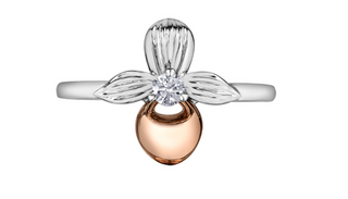 Anillo de diamantes con flor provincial de la Isla del Príncipe Eduardo de 0,10 quilates en oro blanco y rosa de 14 quilates, tamaño 6,5