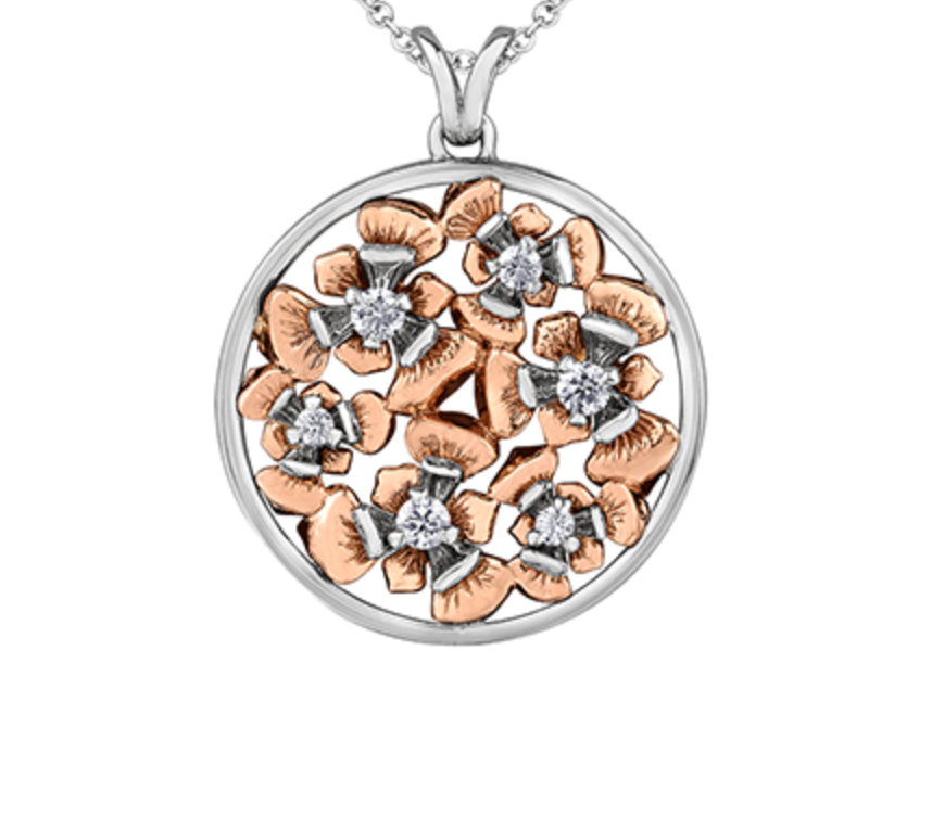 Collar de diamantes con flor provincial de Quebec de 0,28 quilates en oro blanco y rosa de 14 quilates