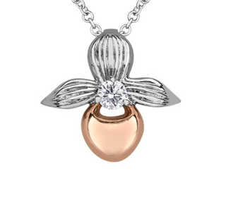 Collar de diamantes con flor provincial de la Isla del Príncipe Eduardo de 0,14 quilates en oro blanco y rosa de 14 quilates