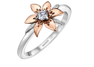 Anillo de diamantes con flor provincial de Saskatchewan de 0,10 quilates en oro blanco y rosa de 14 quilates, tamaño 6,5