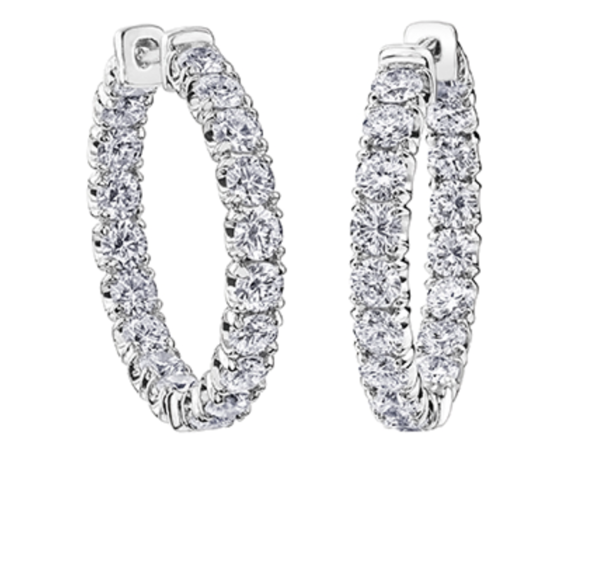 Aretes tipo argolla con diamantes canadienses de oro blanco de 14 quilates y 3,00 quilates