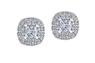 18K White Gold & Palladium Alloy (hypoallergenic) 1.00cttw Canadian Princess Cut Diamond Stud Earrings