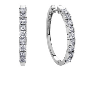 Pendientes de aro de oro blanco de 14 quilates con diamantes canadienses redondos y de talla princesa de 3,08 quilates