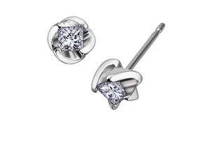 18K White Gold & Palladium Alloy (hypoallergenic) 0.25cttw Canadian Princess Cut Diamond Stud Earrings