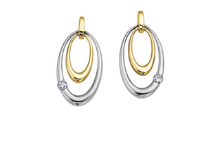 Aretes de diamantes canadienses de 0,08 quilates en oro blanco y amarillo de 14 quilates