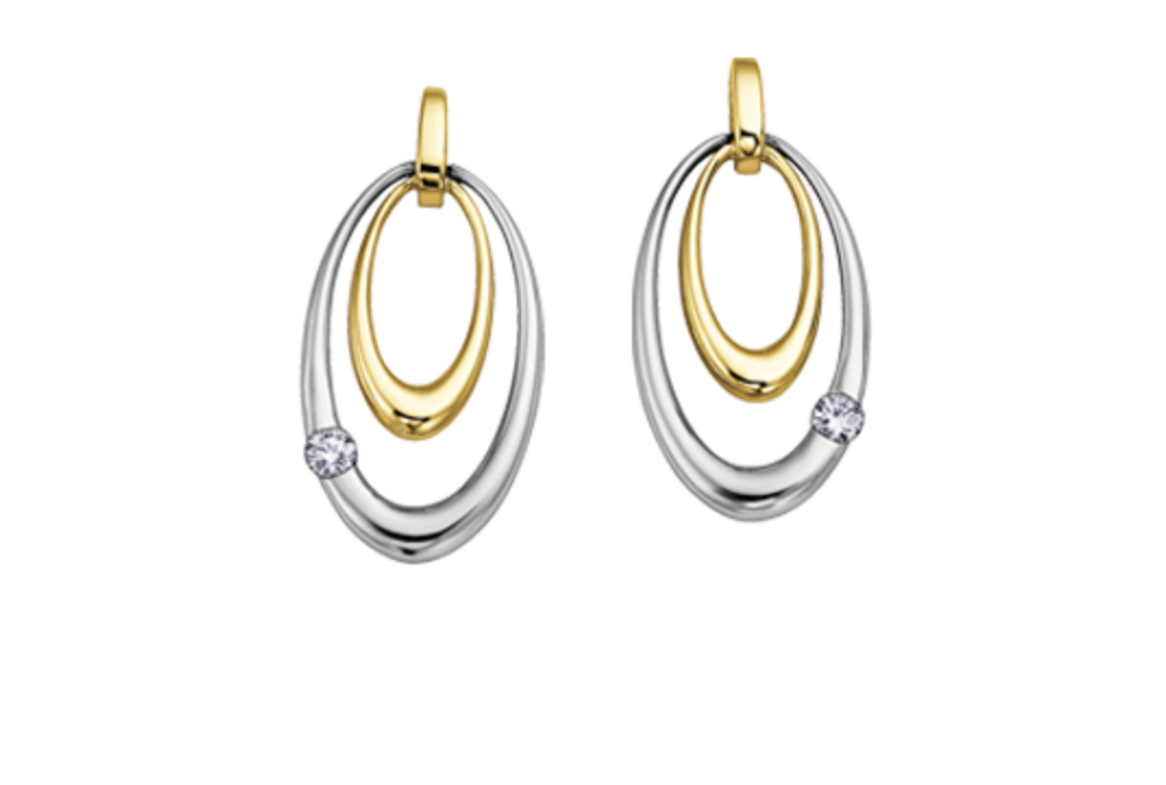 Aretes de diamantes canadienses de 0,08 quilates en oro blanco y amarillo de 14 quilates