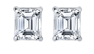 14K White Gold & Palladium Alloy (hypoallergenic) 1.00cttw Canadian Emerald Cut Diamond Stud Earrings