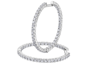 14K White Gold & Palladium Alloy (hypoallergenic) 2.00-4.00cttw Canadian Diamond Hoop Earrings