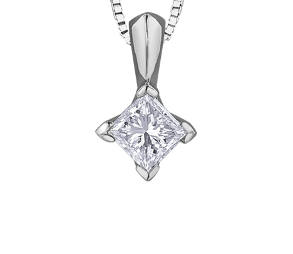 Colgante de diamante princesa canadiense de 0,20 quilates en oro blanco de 18 quilates y aleación de paladio (hipoalergénico)