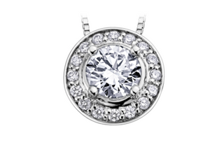 18K White Gold & Palladium Alloy(hypoallergenic) 0.18cttw Canadian Diamond Halo Pendant