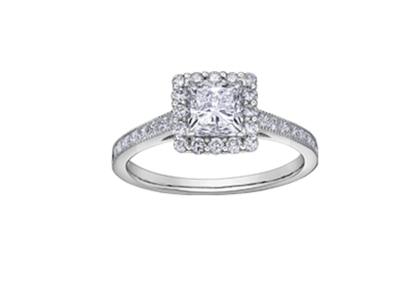 18K White Gold &amp; Palladium Alloy (hypoallergenic) 1.26-1.60cttw Canadian Princess Diamond Engagement Ring