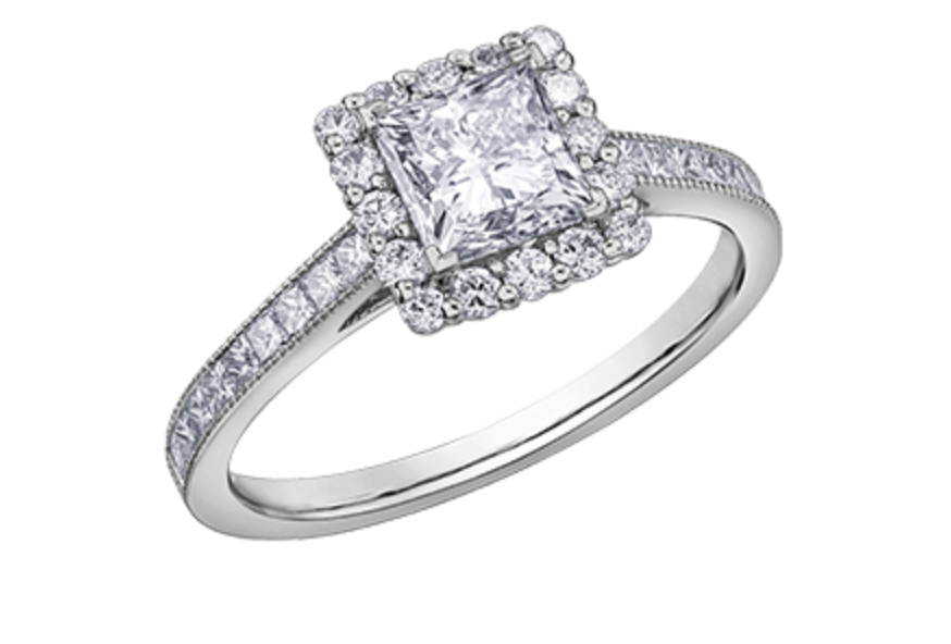 Anillo de compromiso de diamantes princesa canadiense de 1,26-1,60 quilates en oro blanco de 18 quilates y aleación de paladio (hipoalergénico)