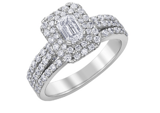 18K White Gold & Palladium Alloy (hypoallergenic) 1.35cttw Canadian Emerald Cut Diamond Engagement Ring
