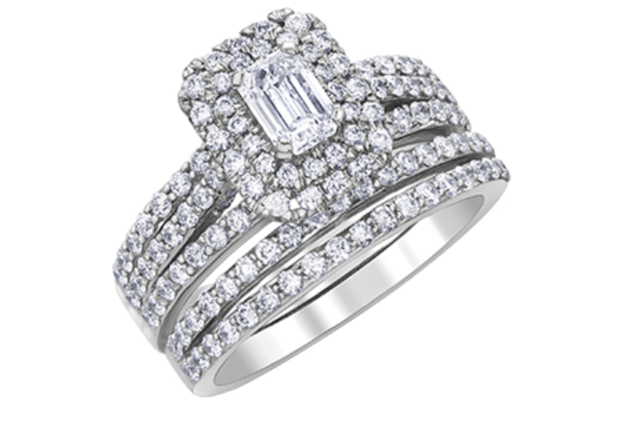 18K White Gold &amp; Palladium Alloy (hypoallergenic) 1.35cttw Canadian Emerald Cut Diamond Engagement Ring