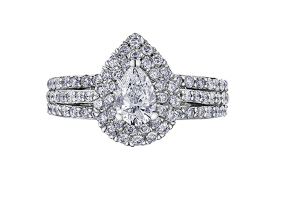 18K White Gold & Palladium Alloy (hypoallergenic) 1.35cttw Canadian Pear Shape Diamond Engagement Ring