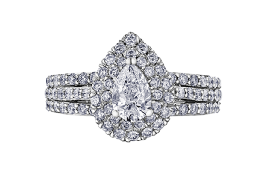 18K White Gold &amp; Palladium Alloy (hypoallergenic) 1.35cttw Canadian Pear Shape Diamond Engagement Ring