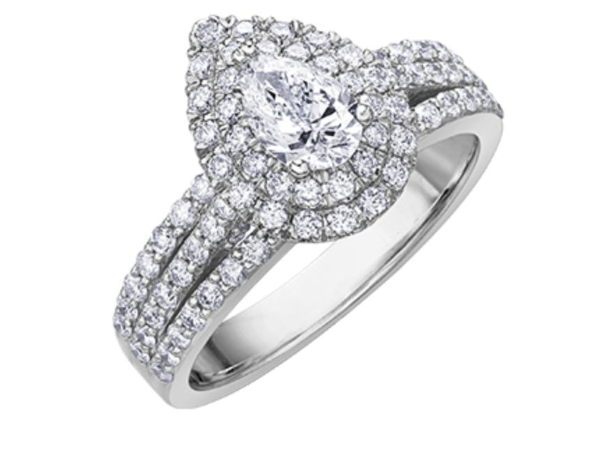 18K White Gold &amp; Palladium Alloy (hypoallergenic) 1.35cttw Canadian Pear Shape Diamond Engagement Ring