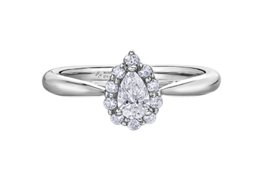 18K White Gold &amp; Palladium Alloy (hypoallergenic) 0.50cttw Canadian Pear Shape Diamond Engagement Ring