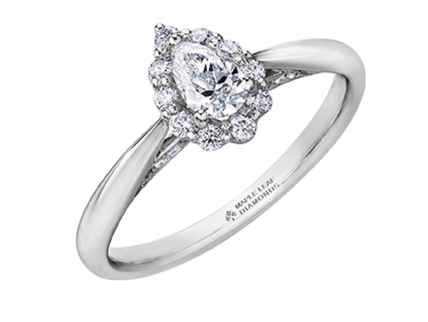 18K White Gold &amp; Palladium Alloy (hypoallergenic) 0.50cttw Canadian Pear Shape Diamond Engagement Ring